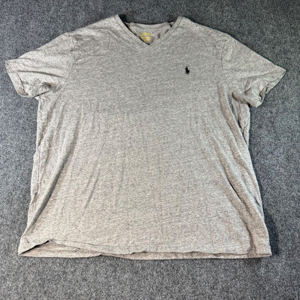 Polo Ralph Lauren Mens XL V-Neck T-Shirt Heather Grey Cotton Pony Logo Tee